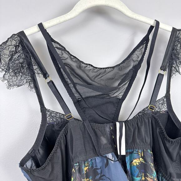 Cacique Size 44DD Babydoll Lingerie Dark Floral Matching Thong Panty Molded Cup - Picture 5 of 10